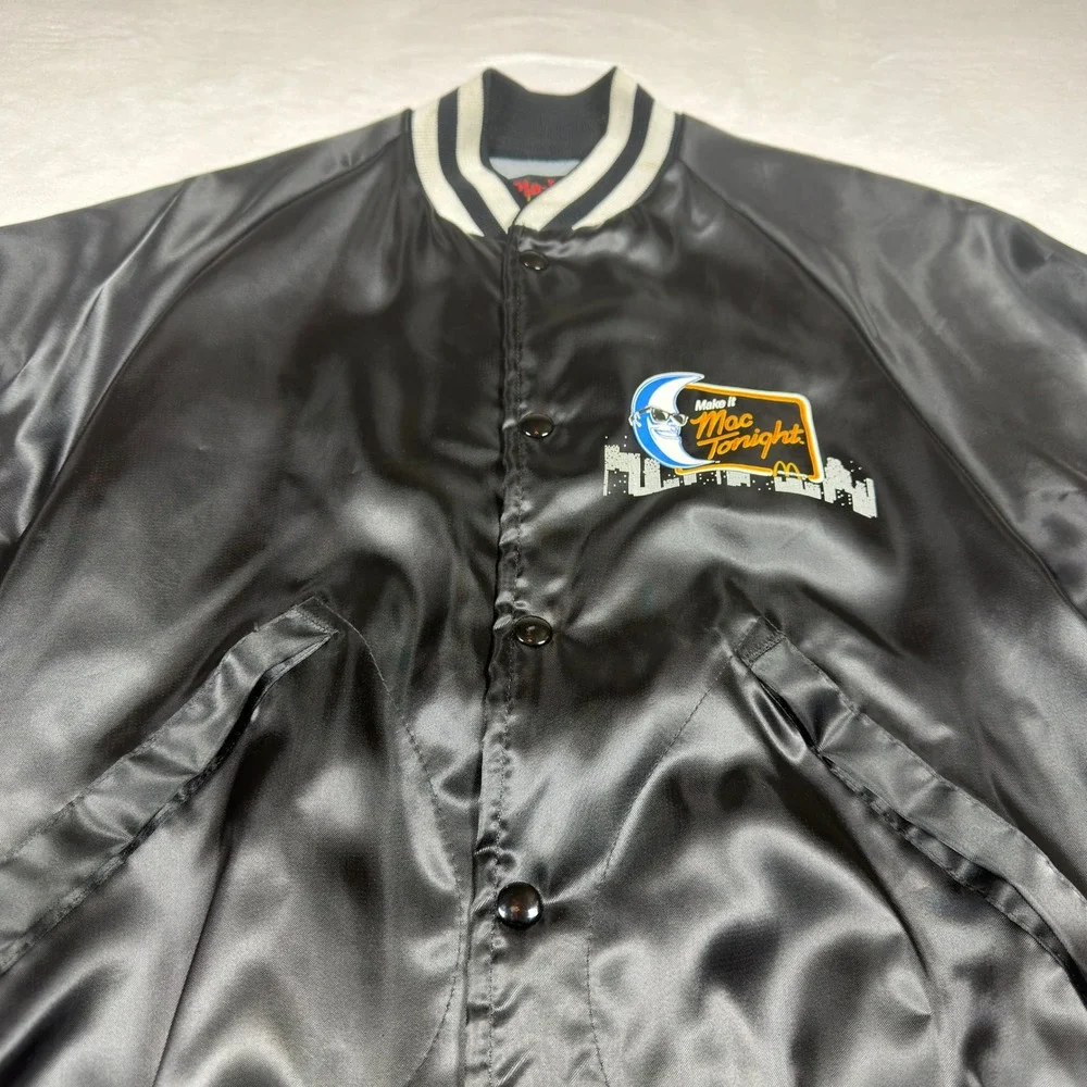 Vintage Pla-Jac McDonalds Mac Tonight Satin Jacket Black Varsity‎ Bomber Small